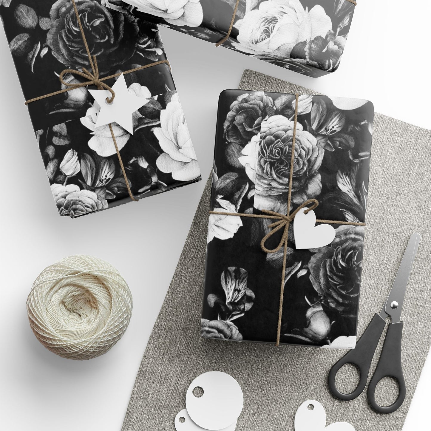 Wrapping Paper - Black and White Floral Design