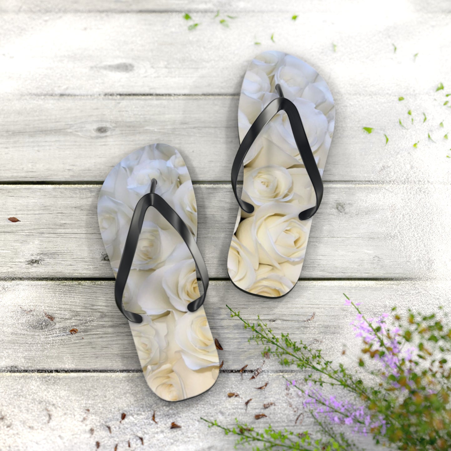 White Roses Flip Flops