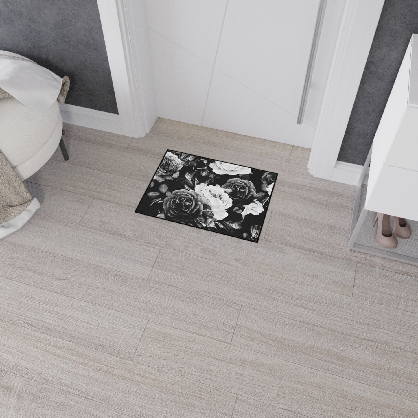 Black & White Floral Heavy Duty Floor Mat