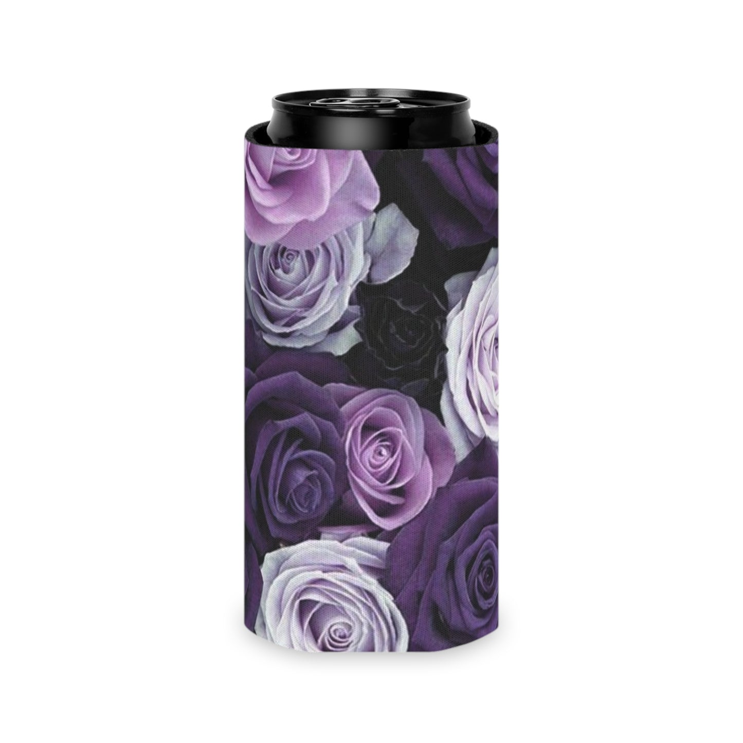 Floral Can Cooler - Purple Roses Design