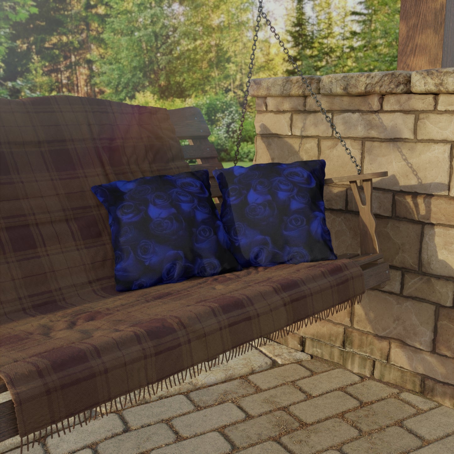 Dark Blue Roses Outdoor Pillow