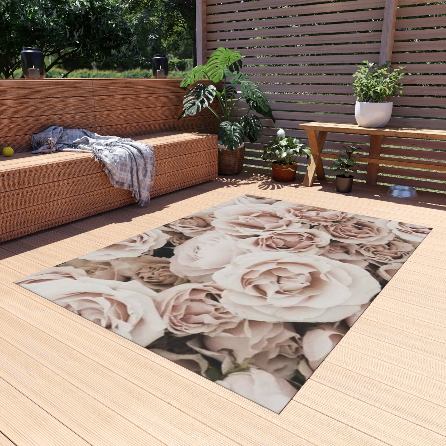 Light Pink Roses Outdoor Rug