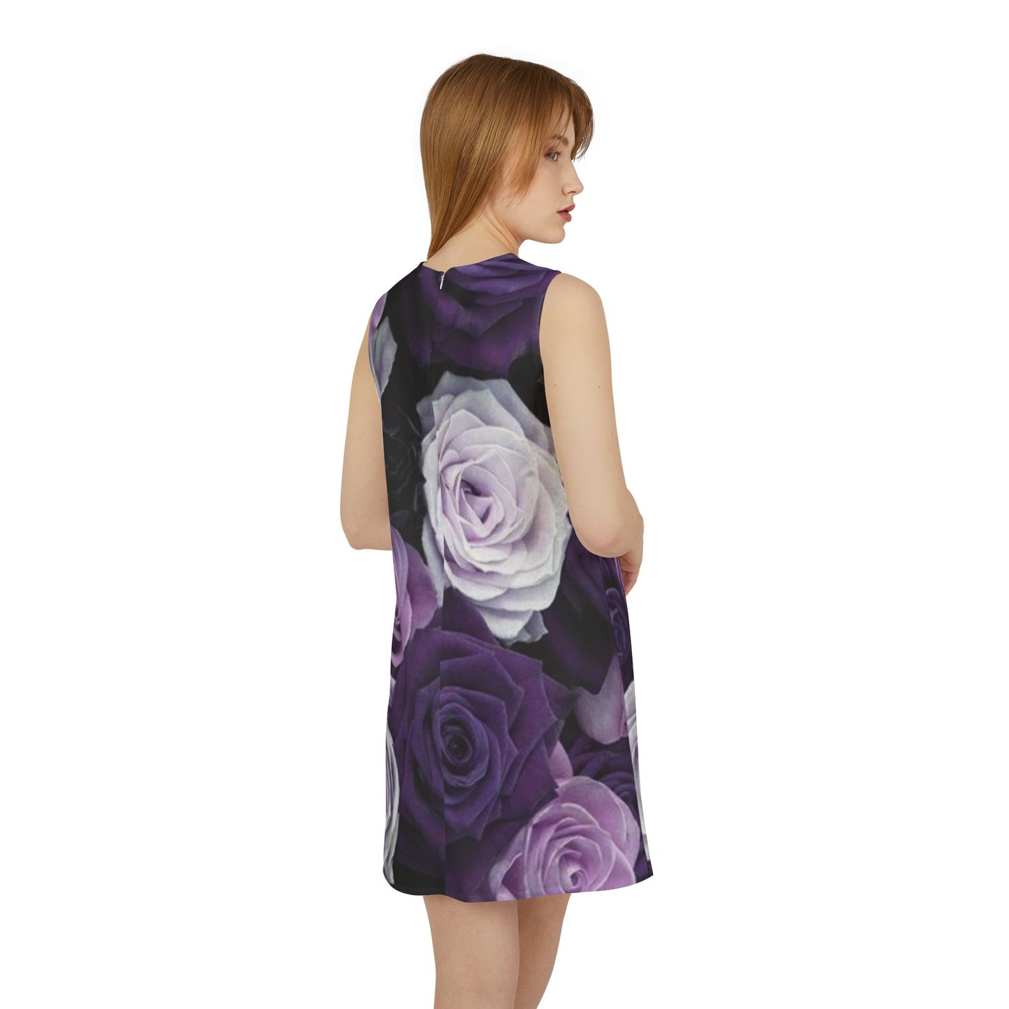Purple Roses Sleeveless Dress
