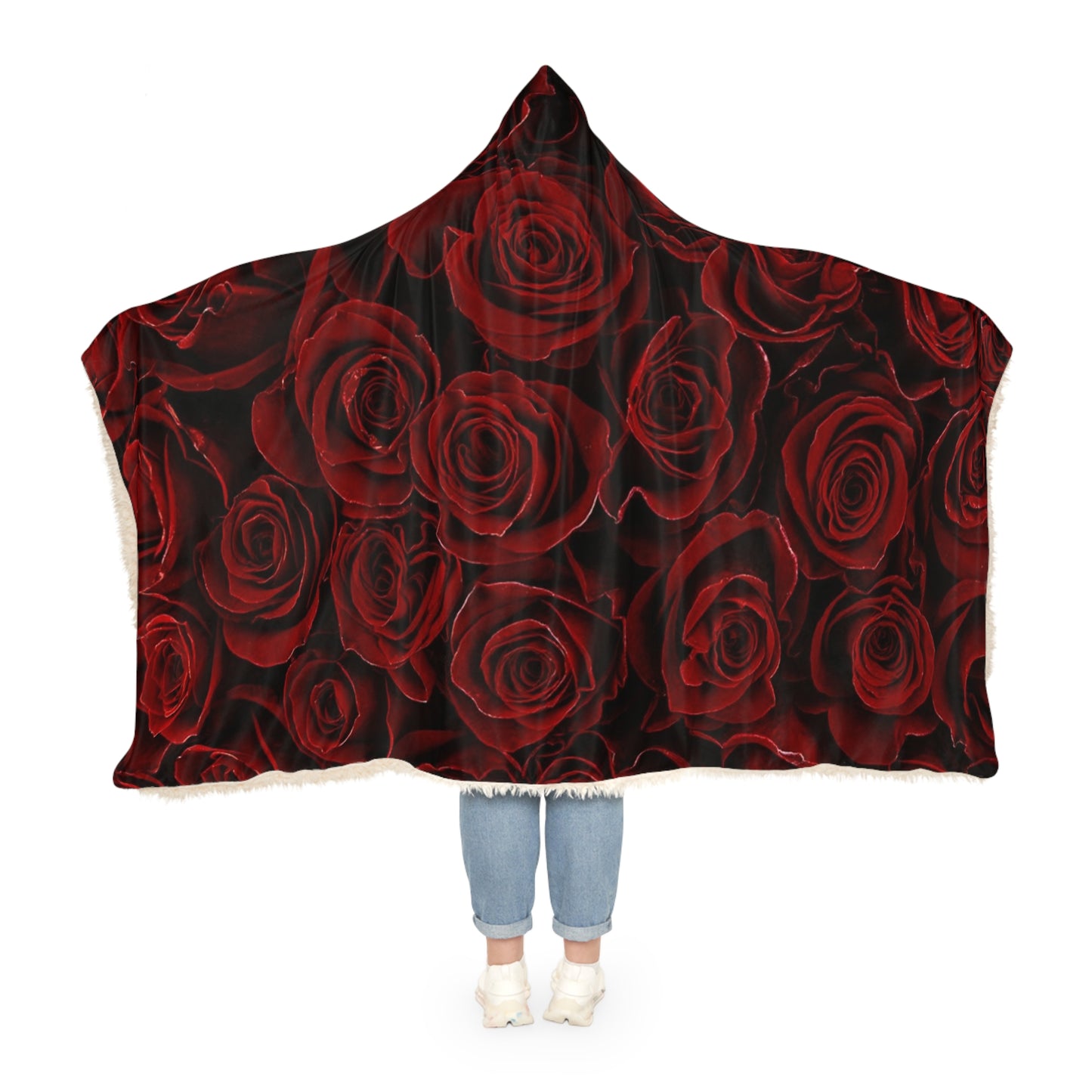 Red Roses Floral Hooded Blanket – Romantic Cozy Favorite