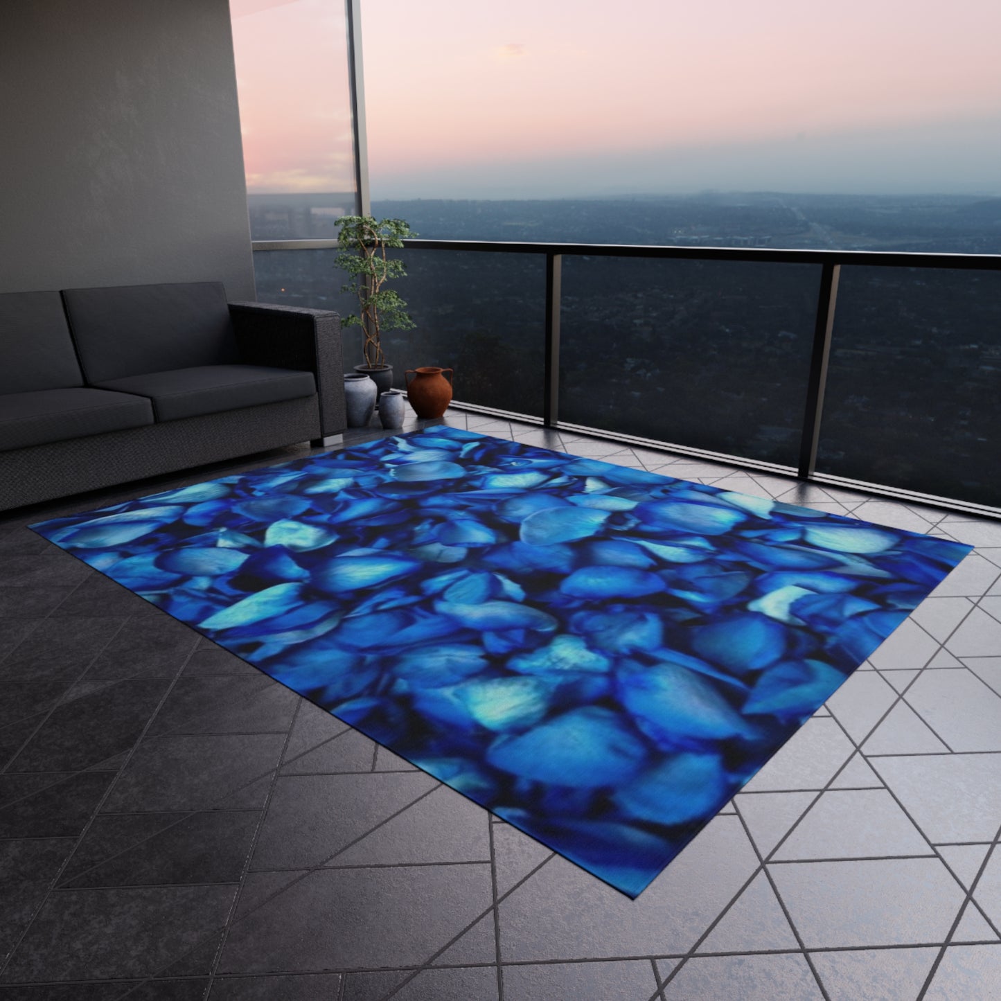 Blue Petals Outdoor Rug