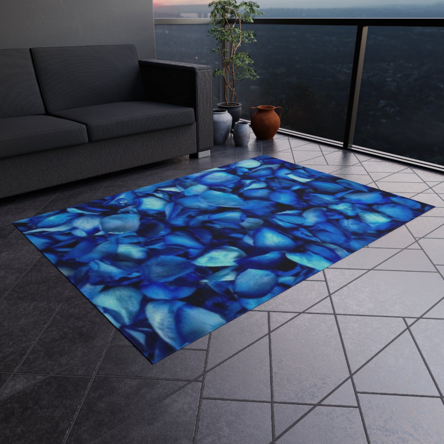 Blue Petals Outdoor Rug