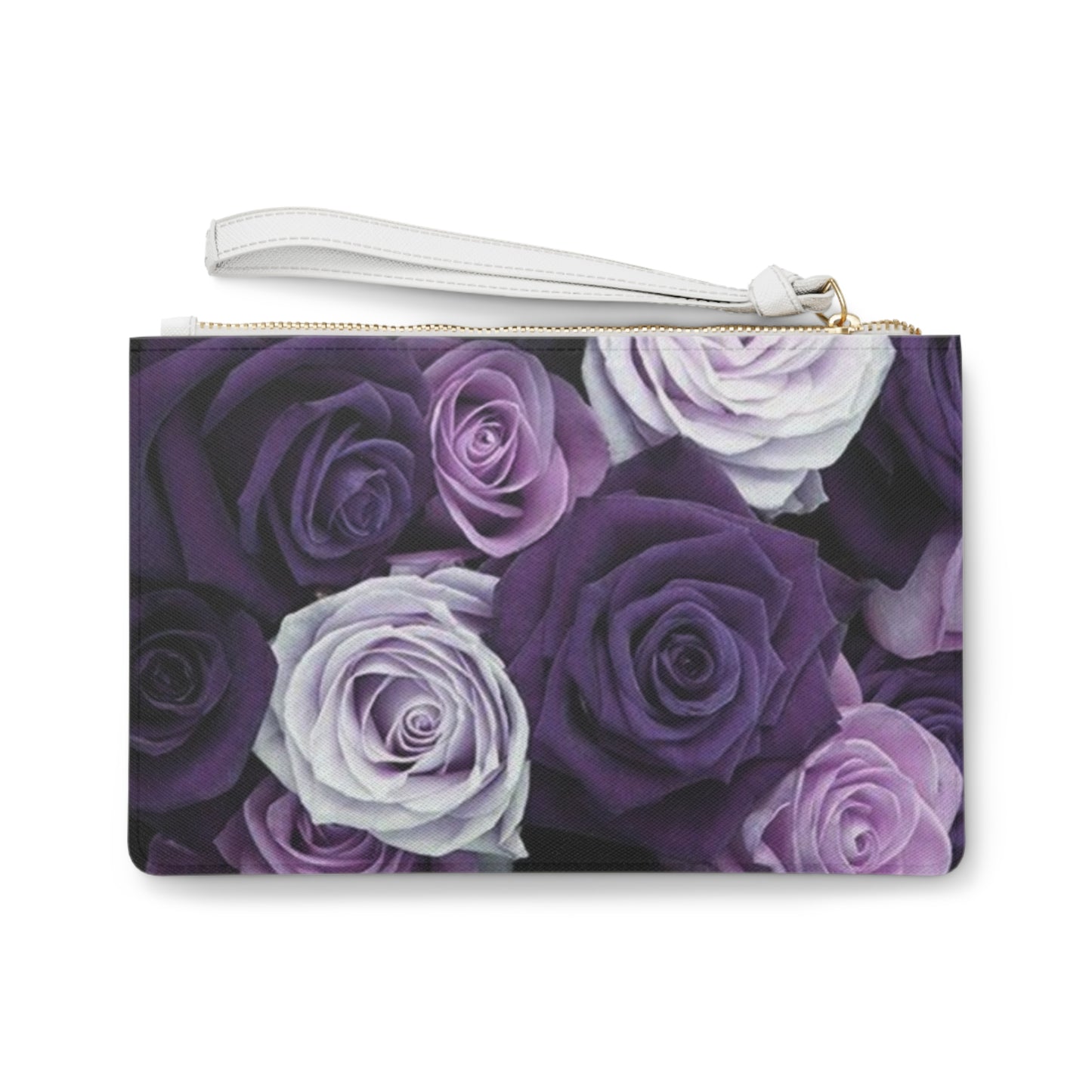 Purple Roses Floral Leather Clutch Bag for Women