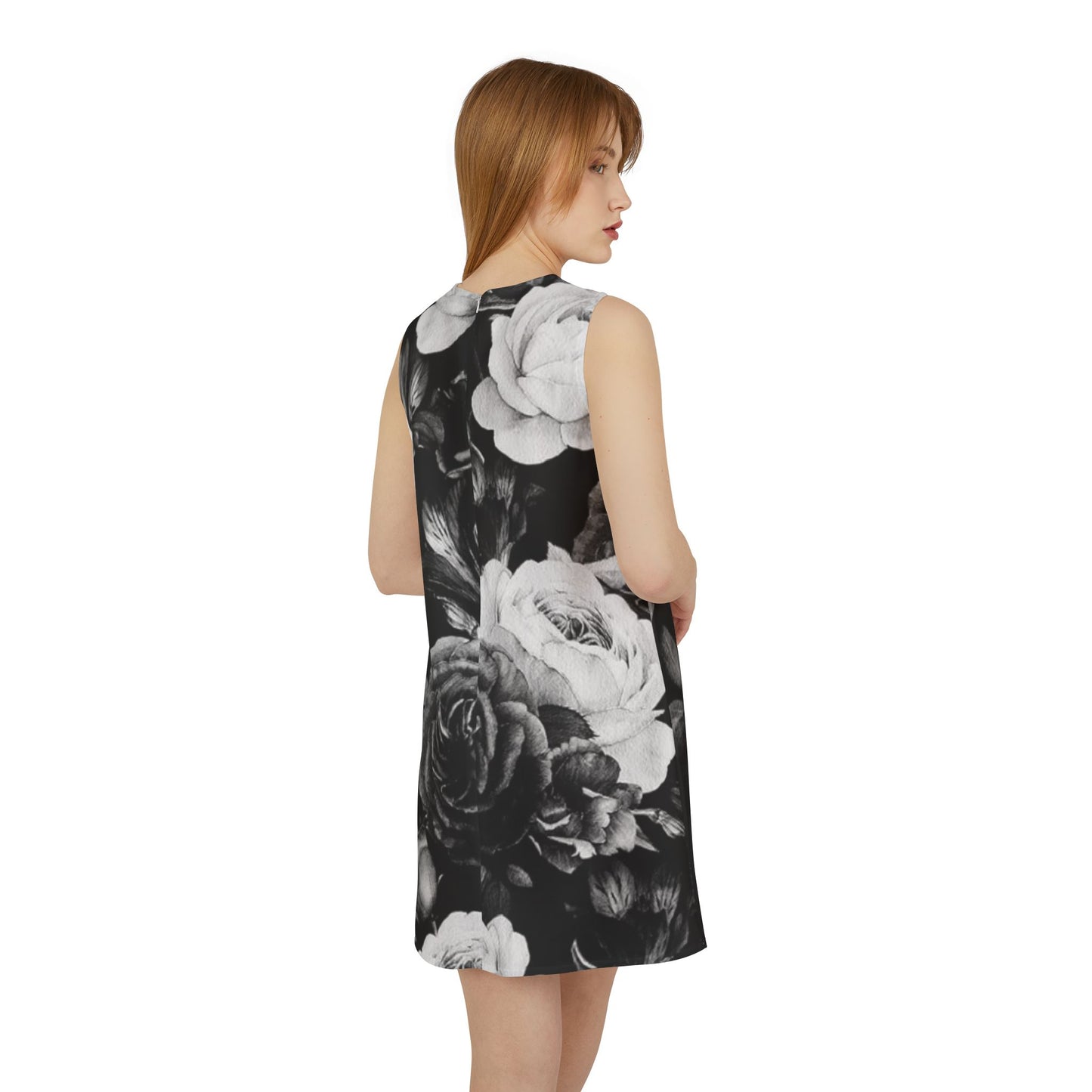Black and White Floral Sleeveless Shift Dress – Timeless Style, Effortless Fit