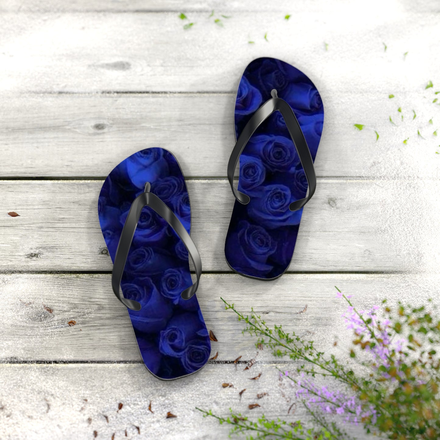 Dark Blue Roses Flip Flops