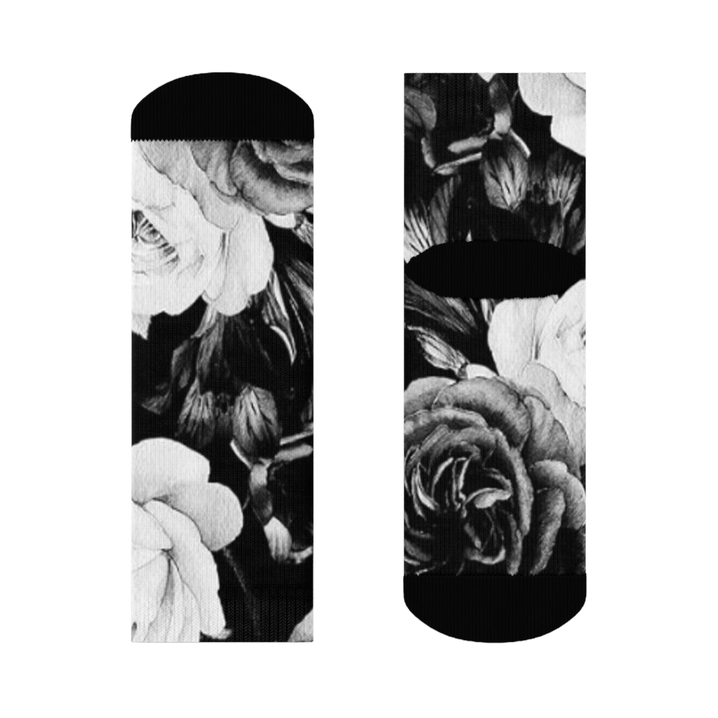 Black & White Floral Crew Socks