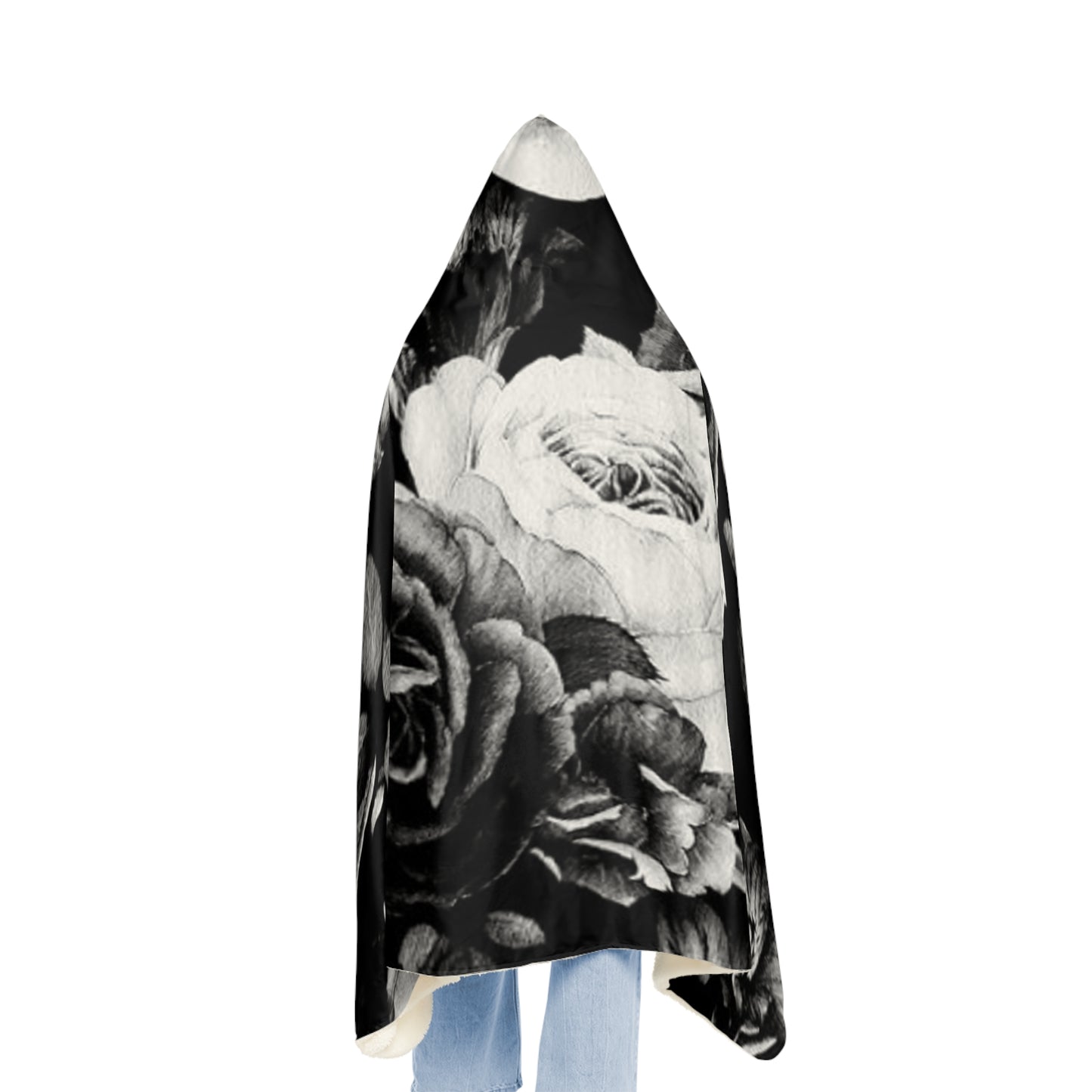 Black & White Floral Hooded Blanket – Cozy & Stylish Wrap