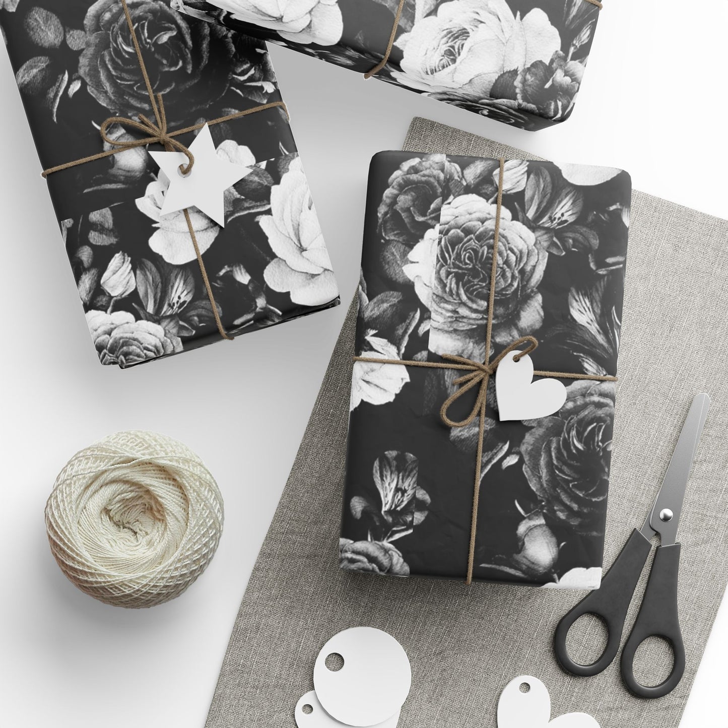Wrapping Paper - Black and White Floral Design
