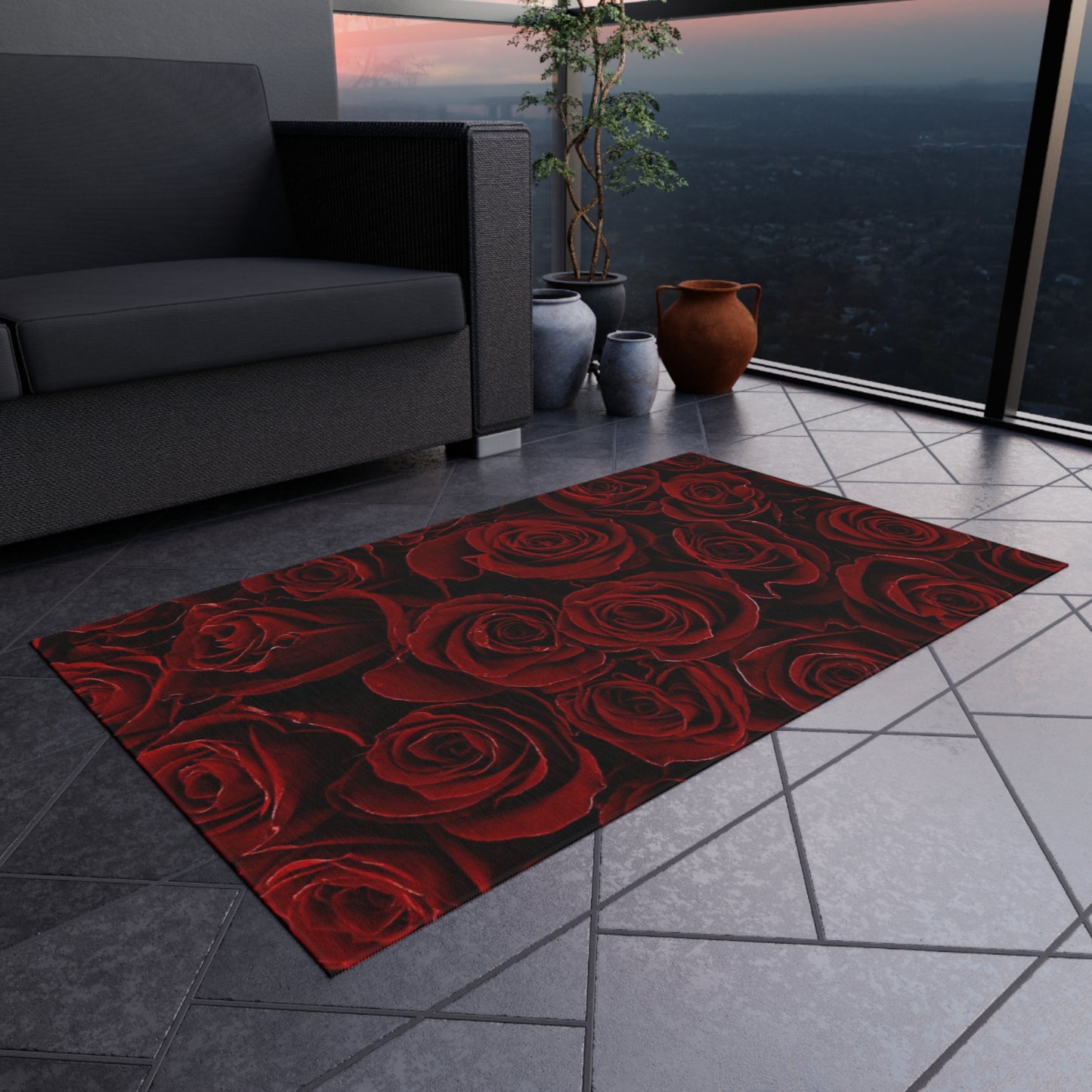 Red Roses Outdoor Rug
