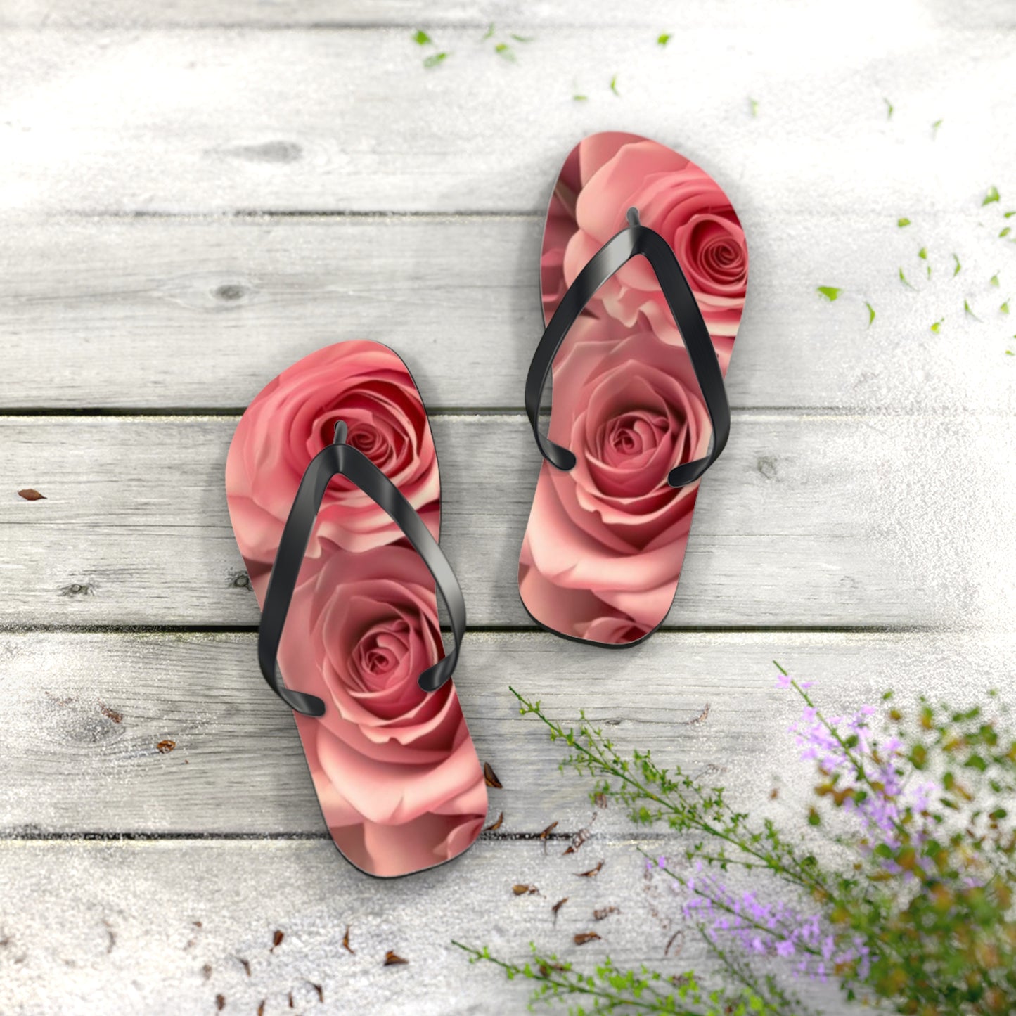 Pink Roses Flip Flops