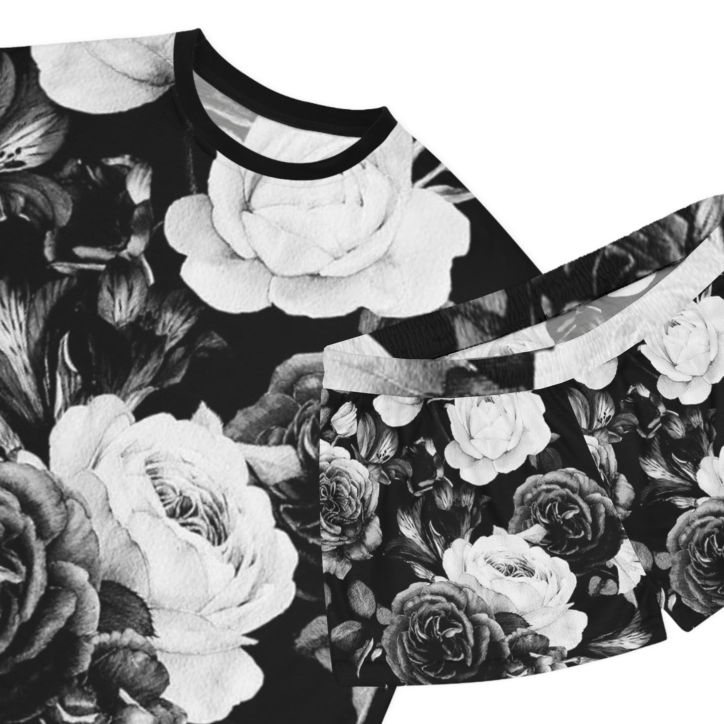 Black and White Floral Pajama Set