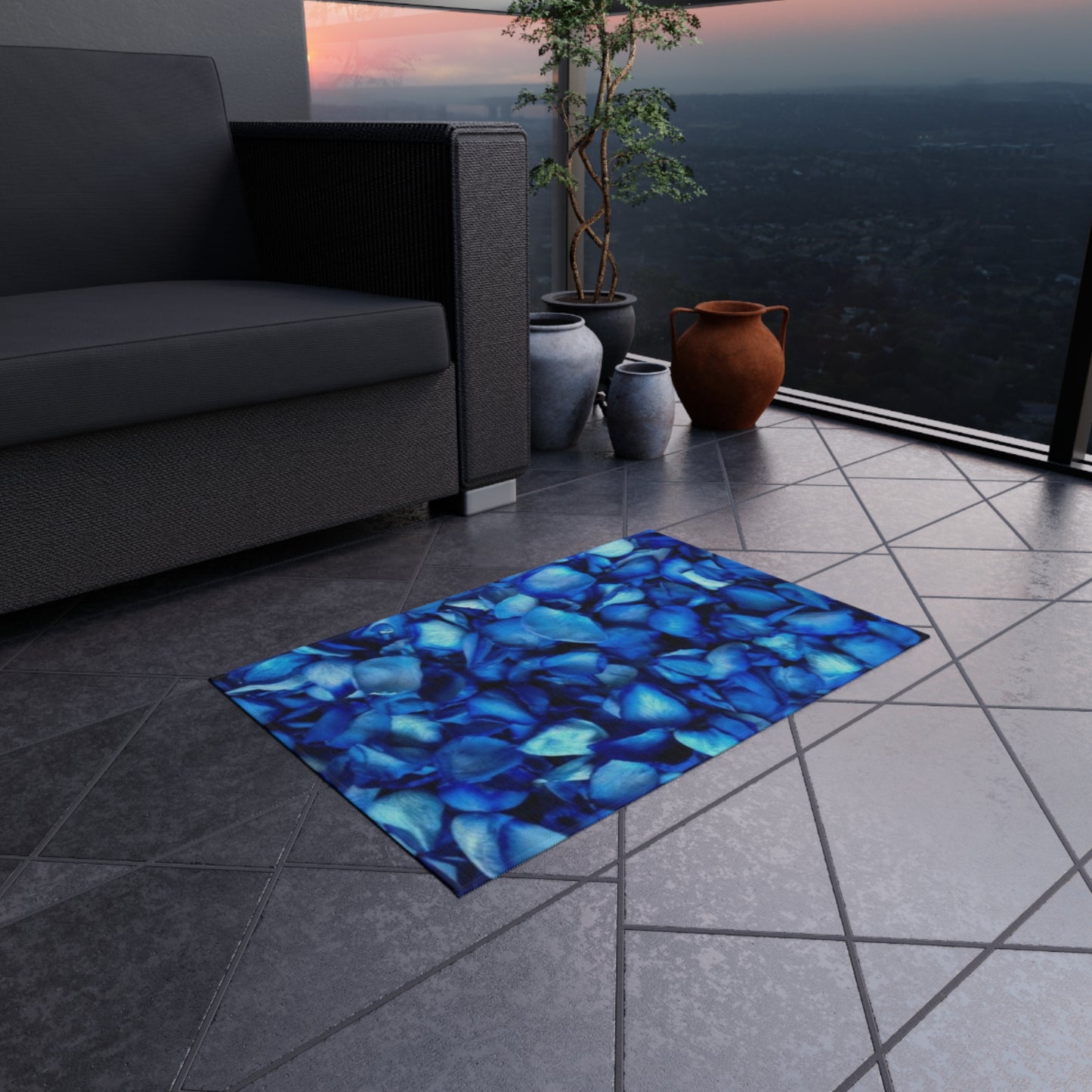 Blue Petals Outdoor Rug