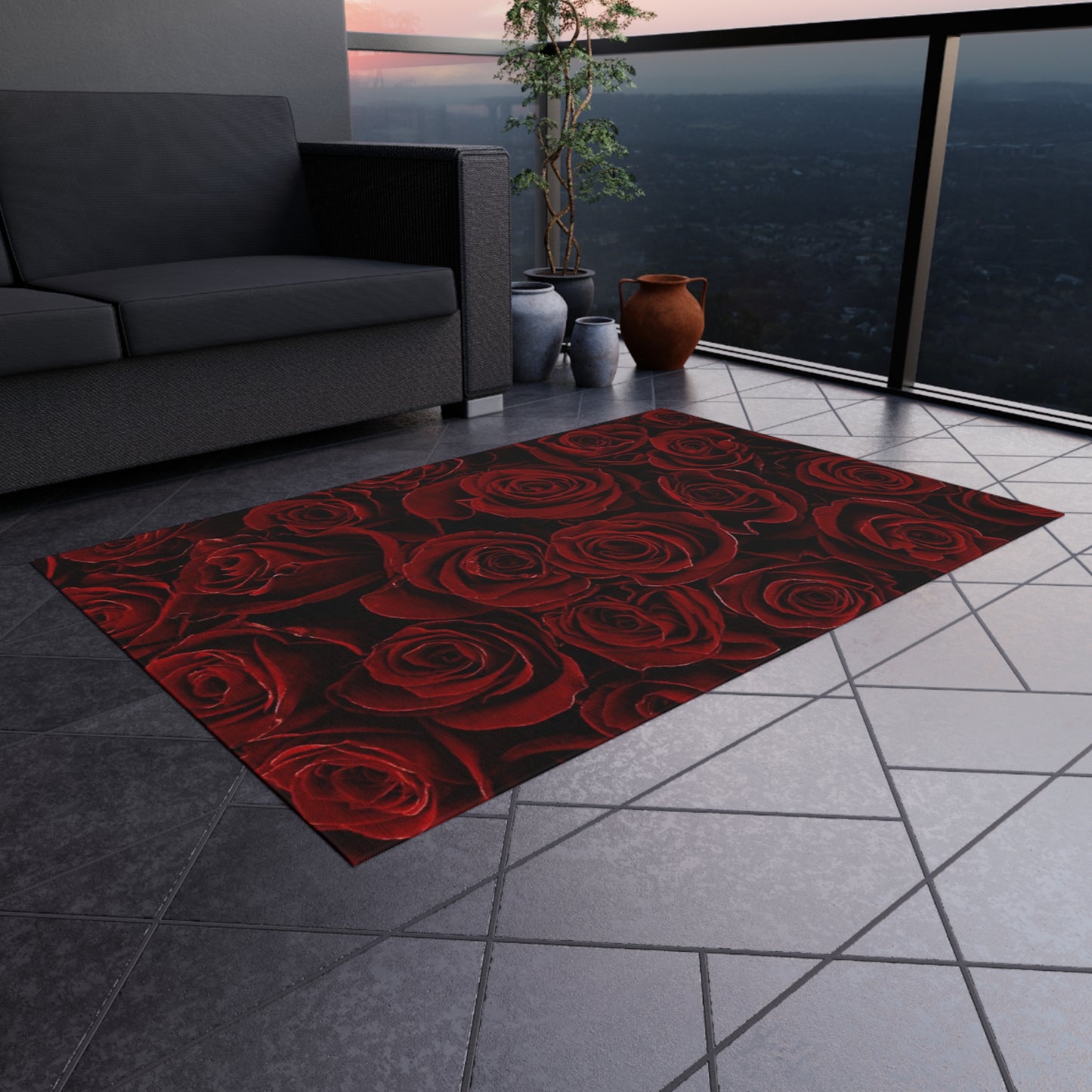 Red Roses Outdoor Rug