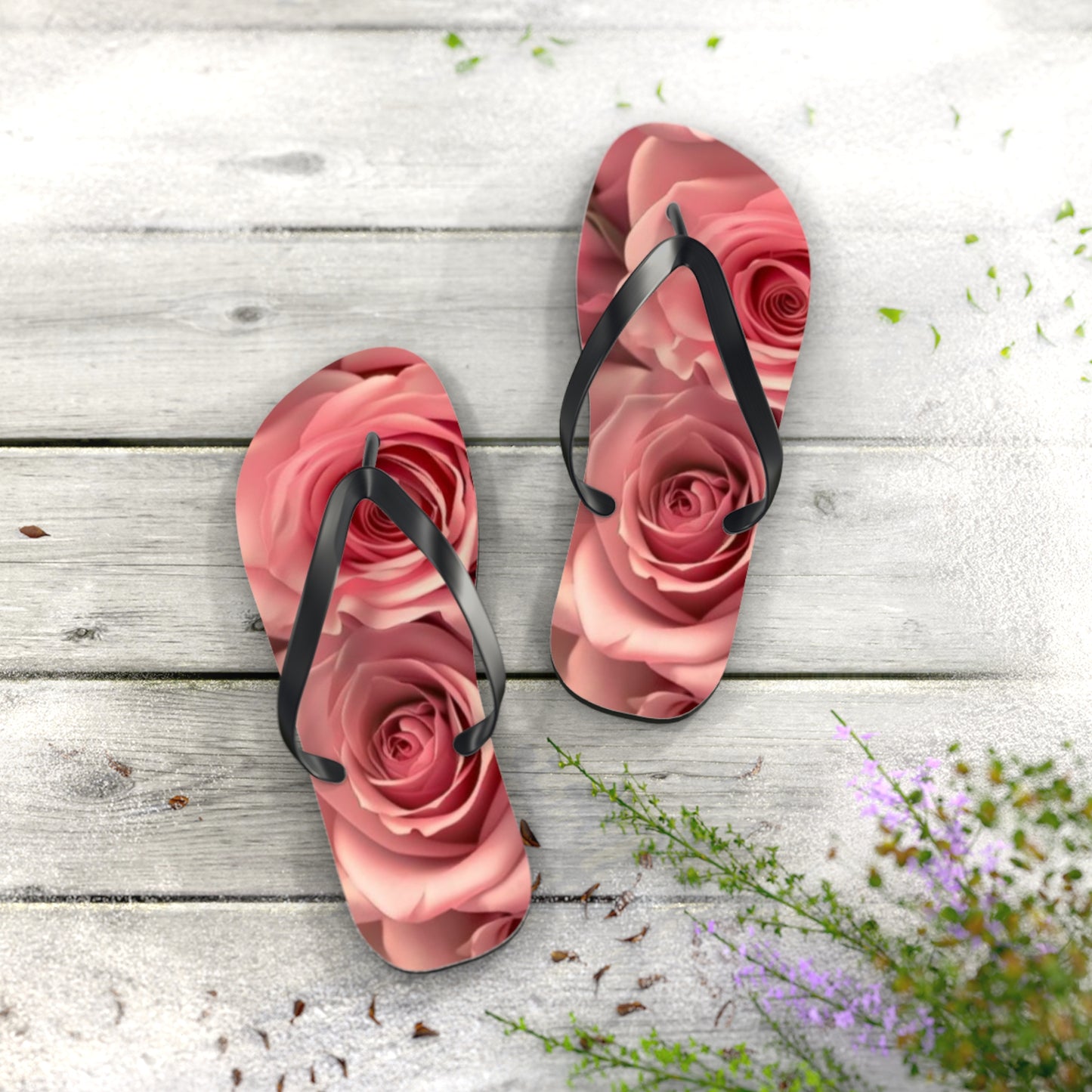 Pink Roses Flip Flops