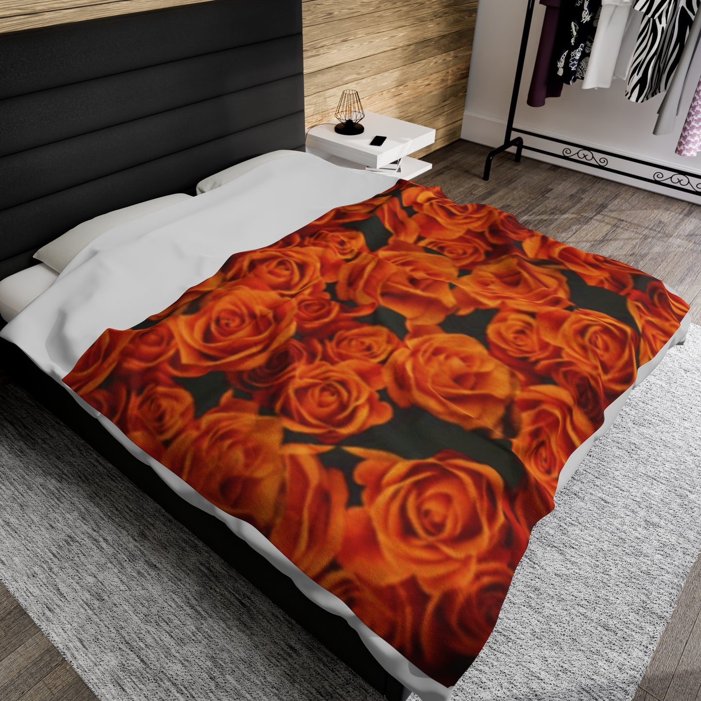 Orange Roses Floral Design Velveteen Plush Blanket