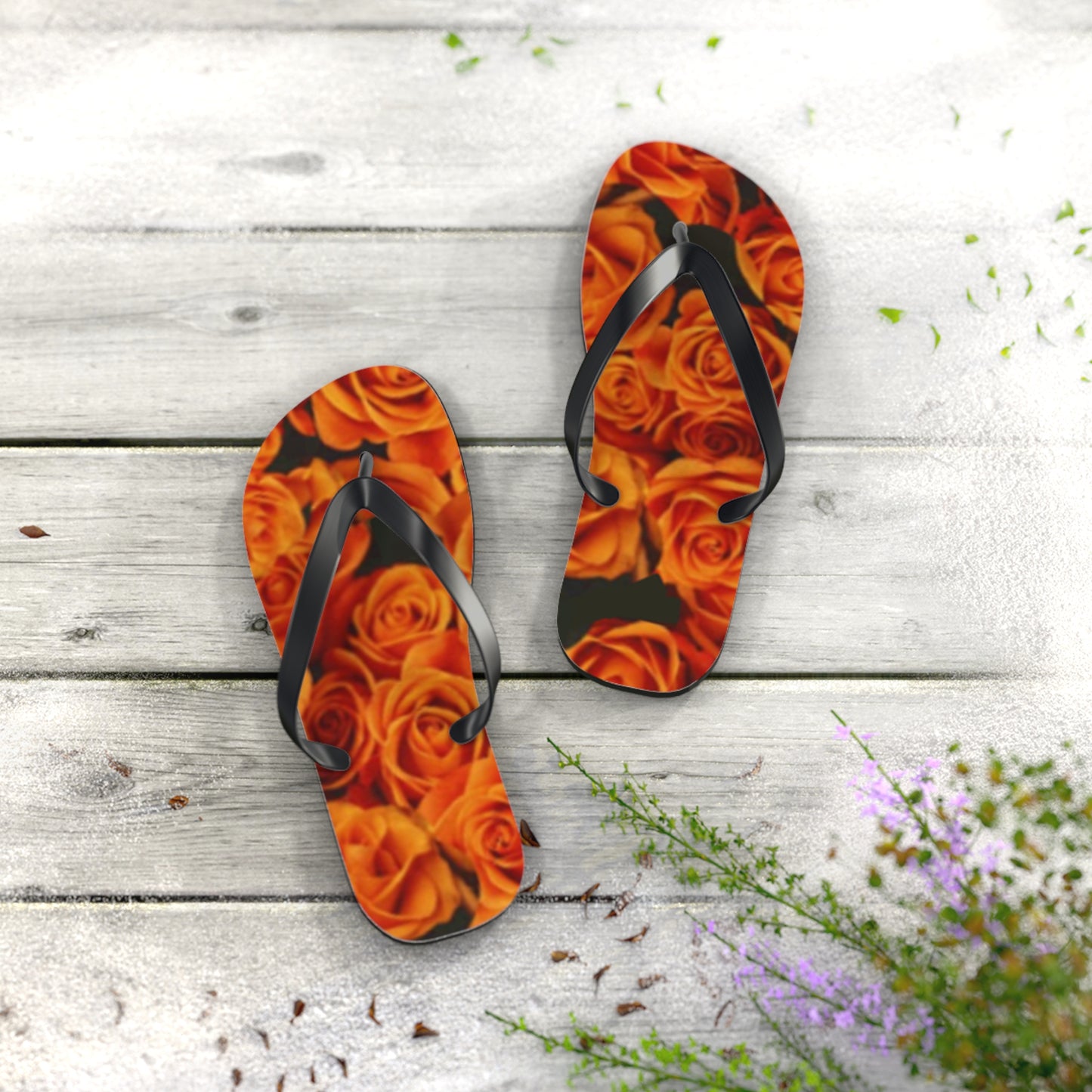 Orange Roses Flip Flops