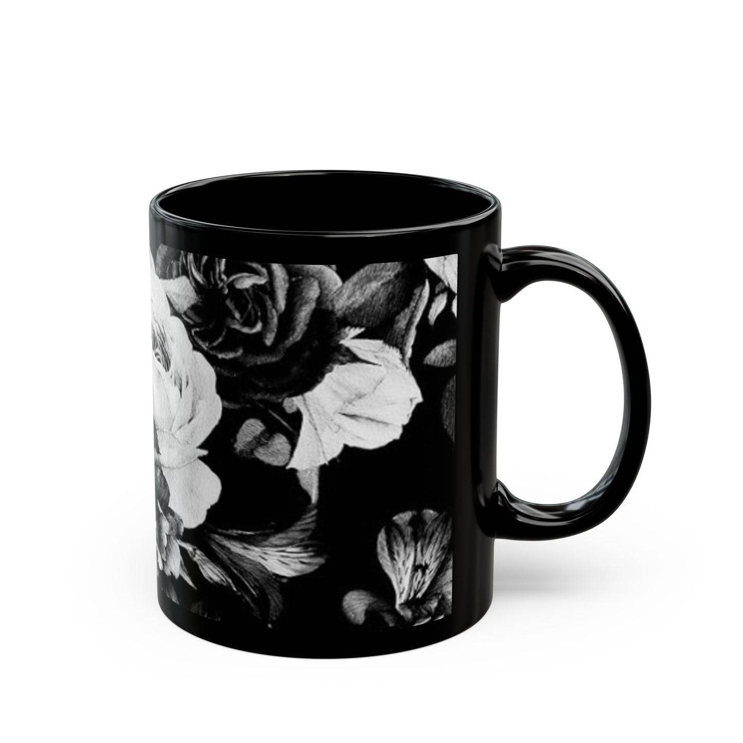 Black & White Floral Design Mug – Elegant Gift for Coffee Lovers