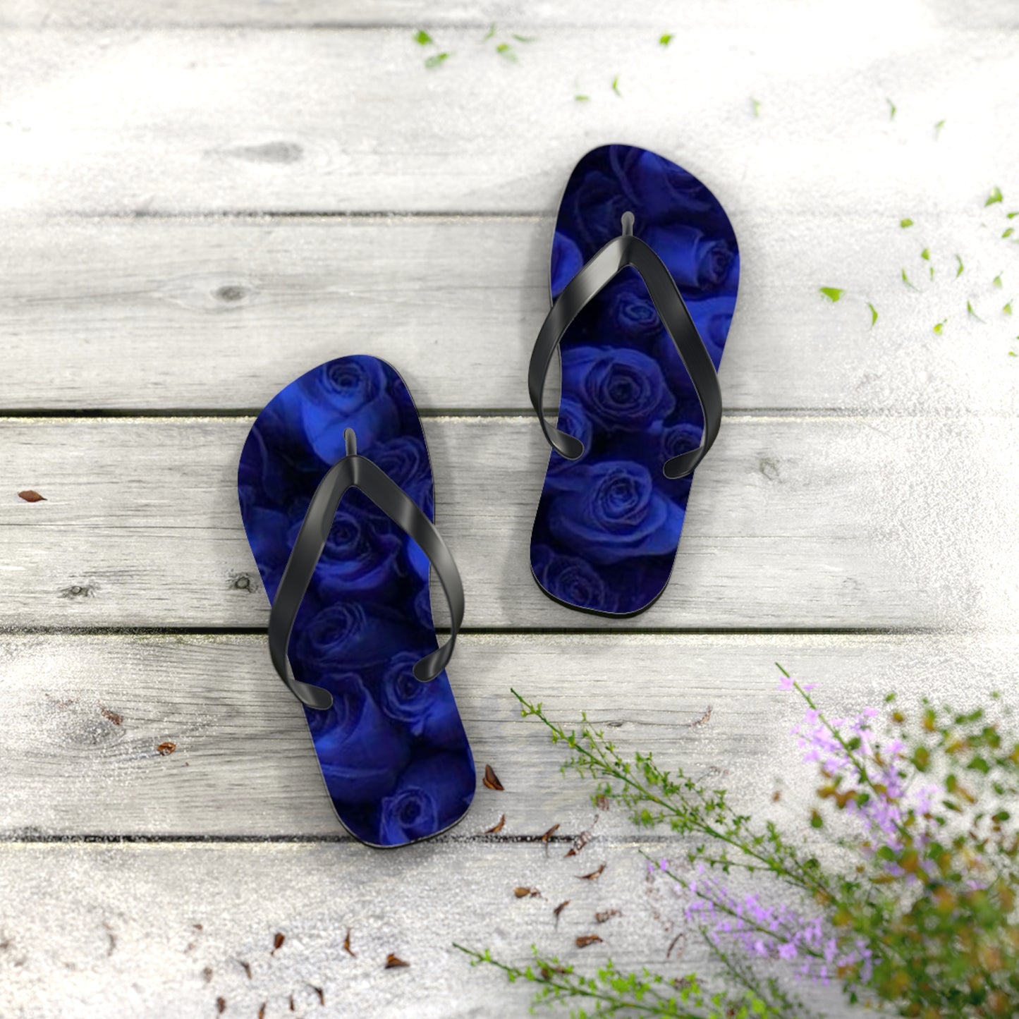 Dark Blue Roses Flip Flops