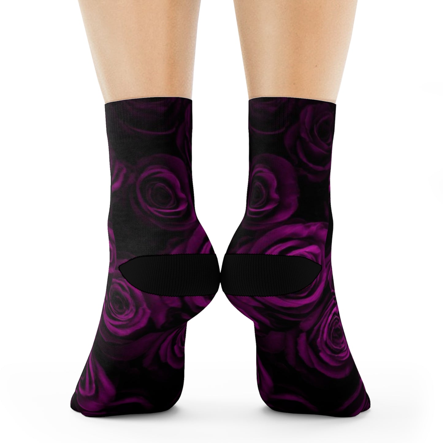 Dark Purple Roses Crew Socks