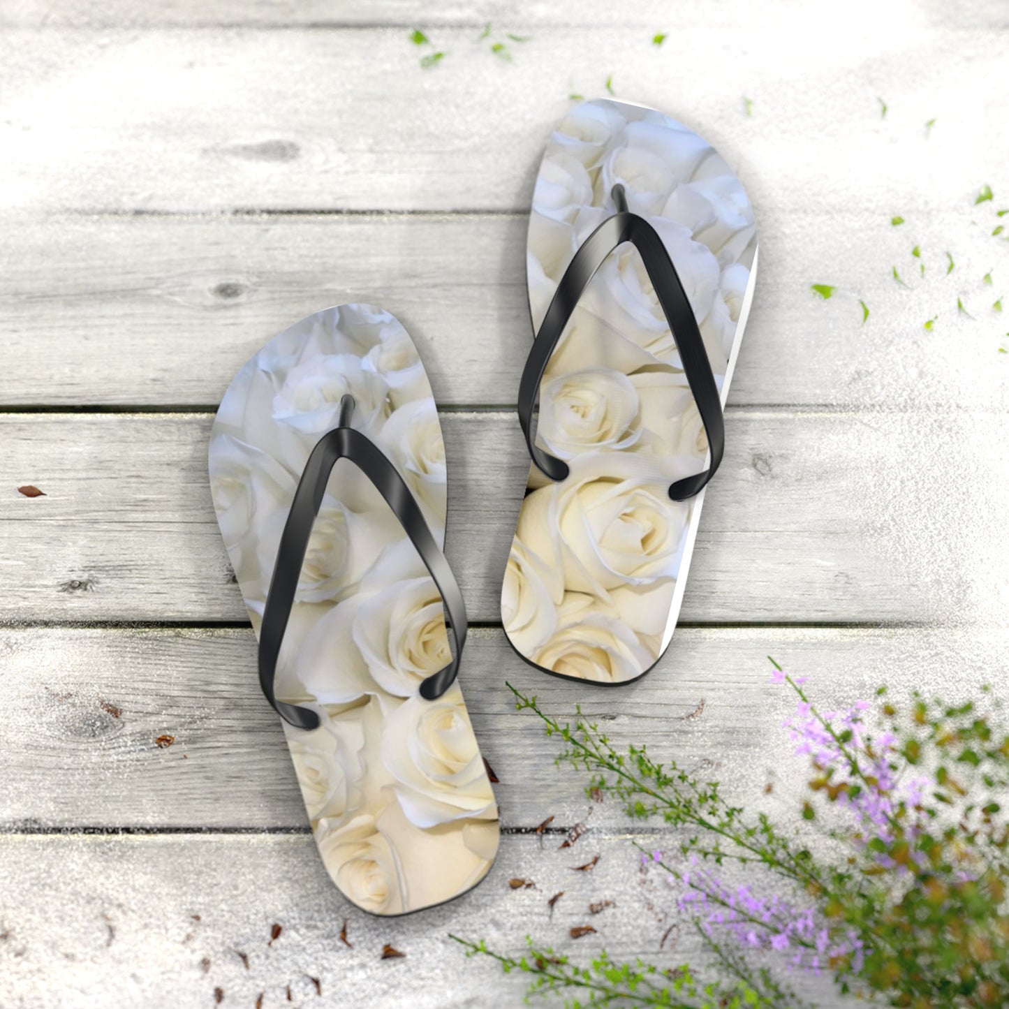 White Roses Flip Flops