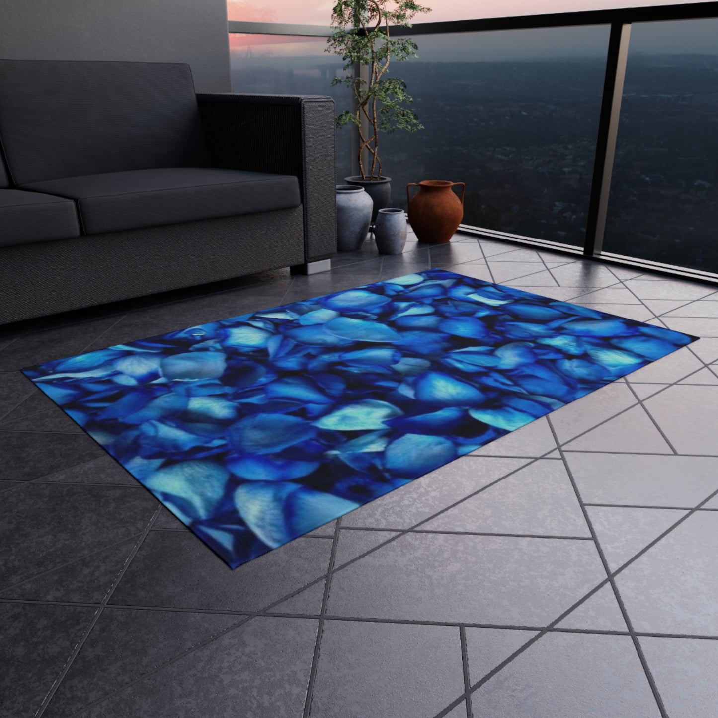 Blue Petals Outdoor Rug