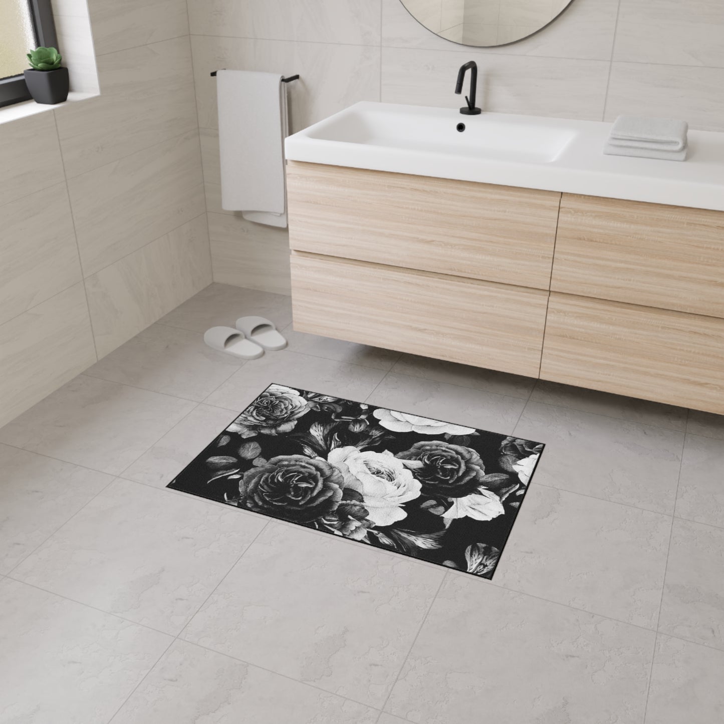 Black & White Floral Heavy Duty Floor Mat