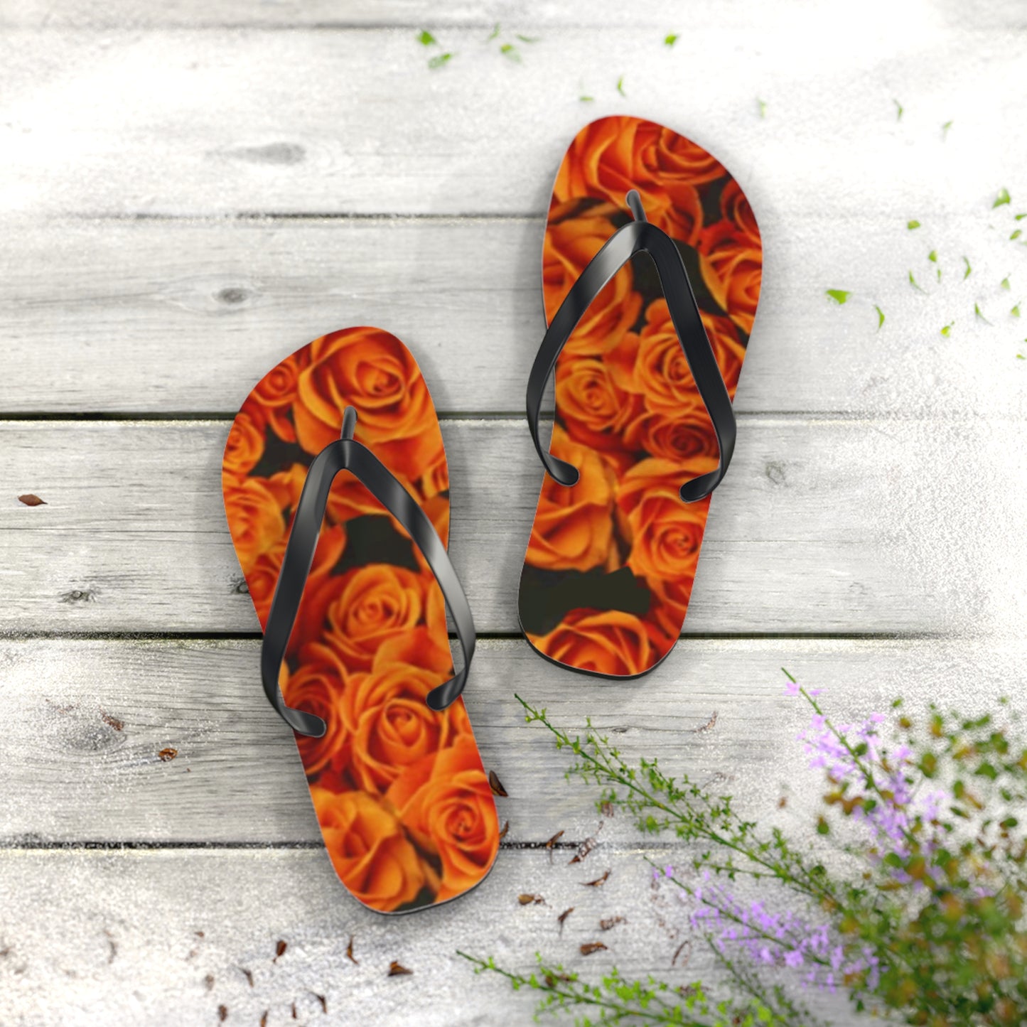 Orange Roses Flip Flops