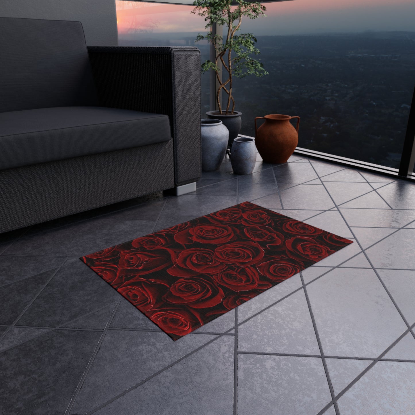 Red Roses Outdoor Rug