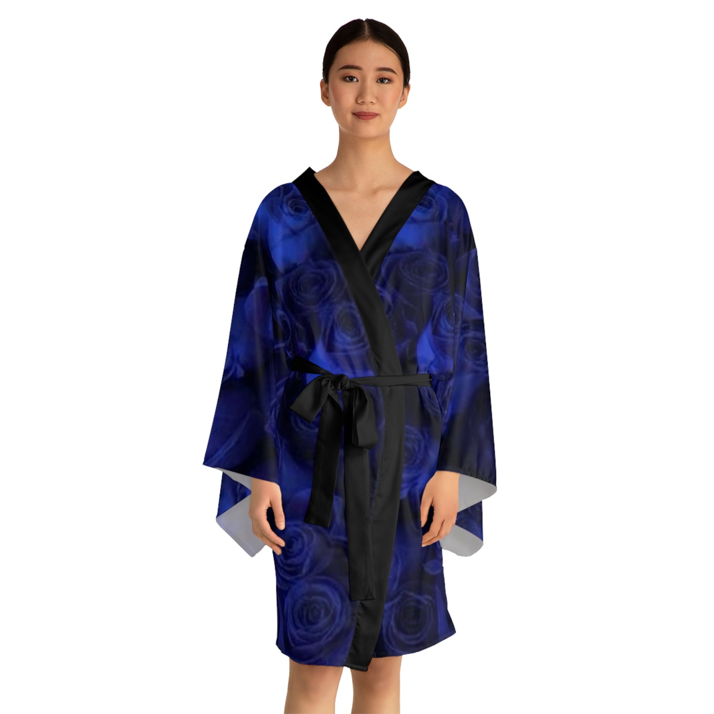 Dark Blue Roses Kimono Robe