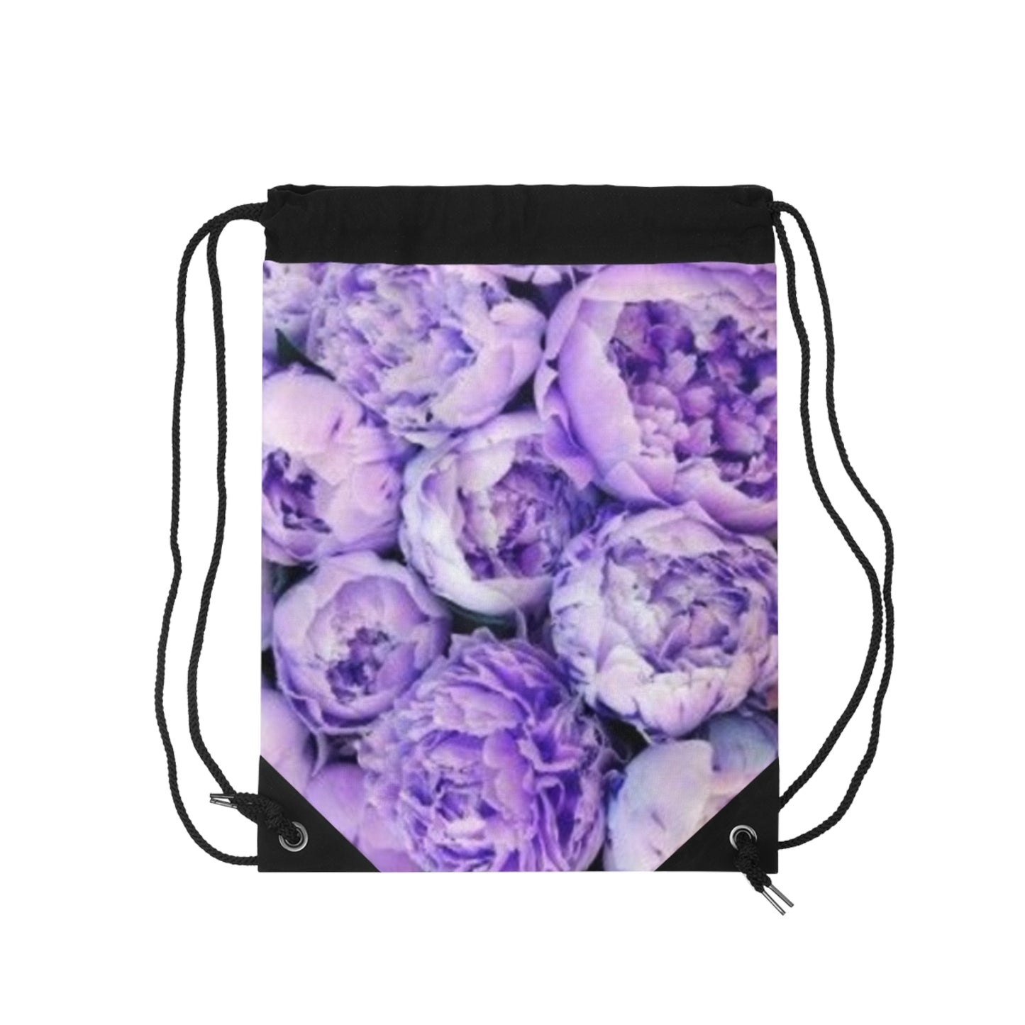 Purple Peony Floral Drawstring Bag