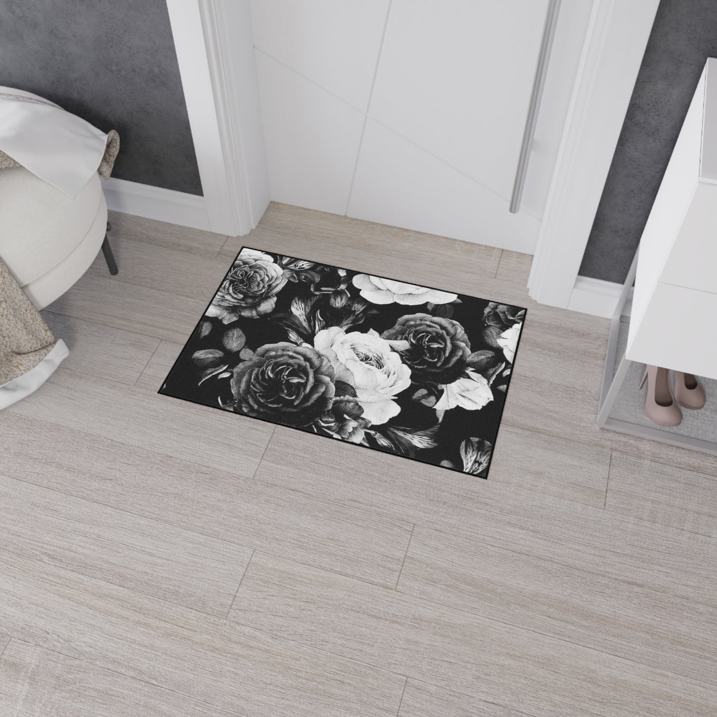 Black & White Floral Heavy Duty Floor Mat