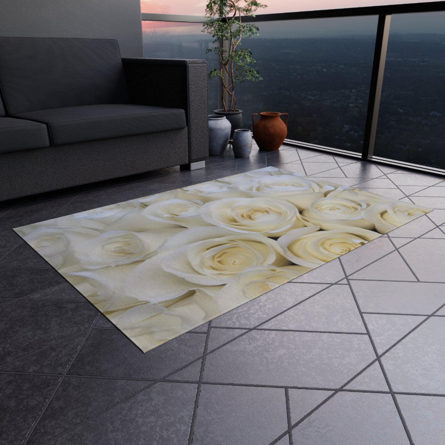 White Roses Outdoor Rug