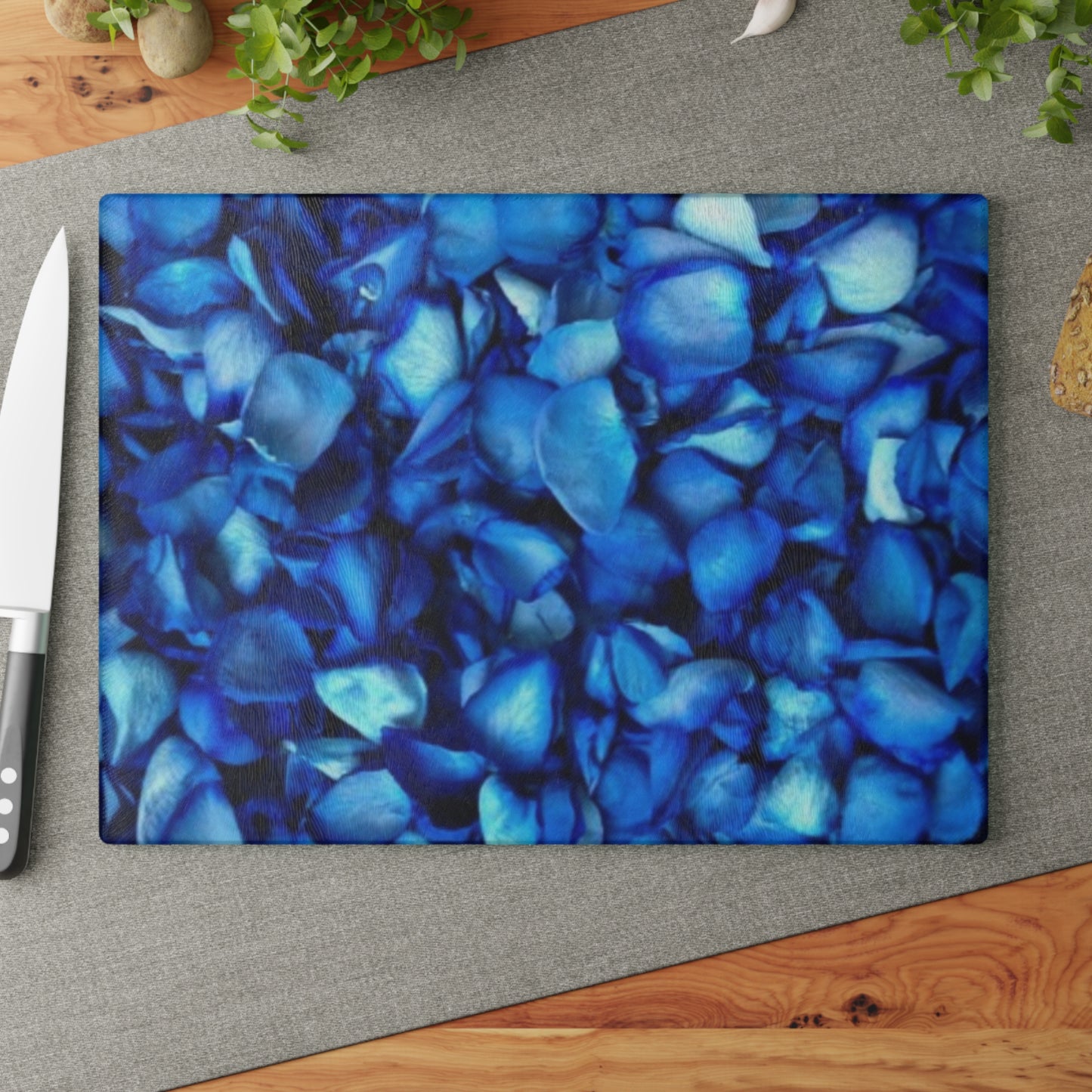 Blue Petals Floral Glass Cutting Board – Durable Kitchen Art