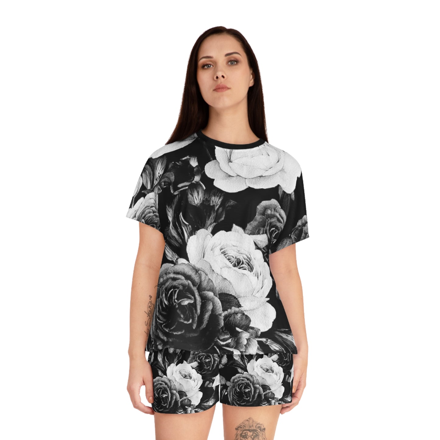 Black and White Floral Pajama Set