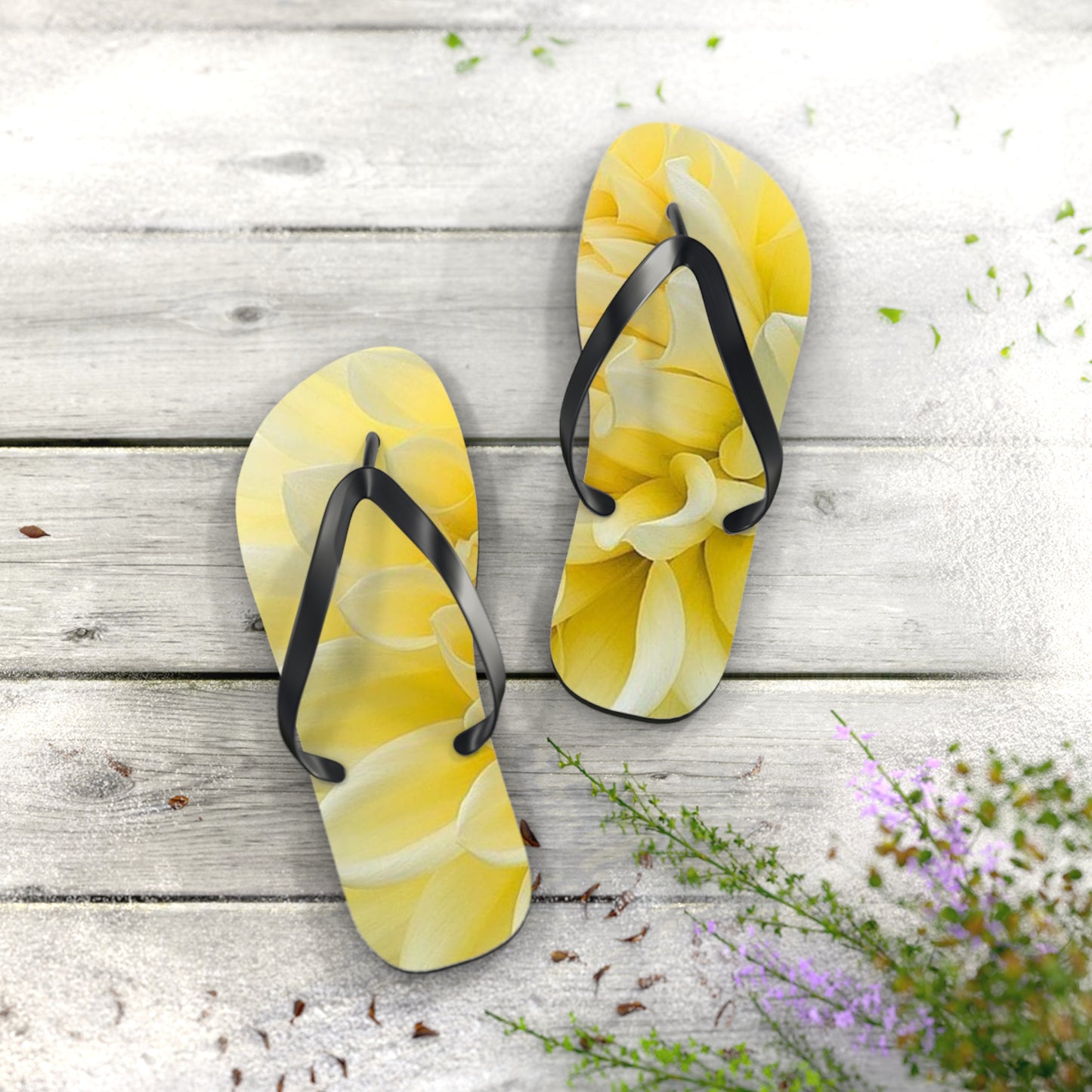 Yellow Dahlia Flip Flops