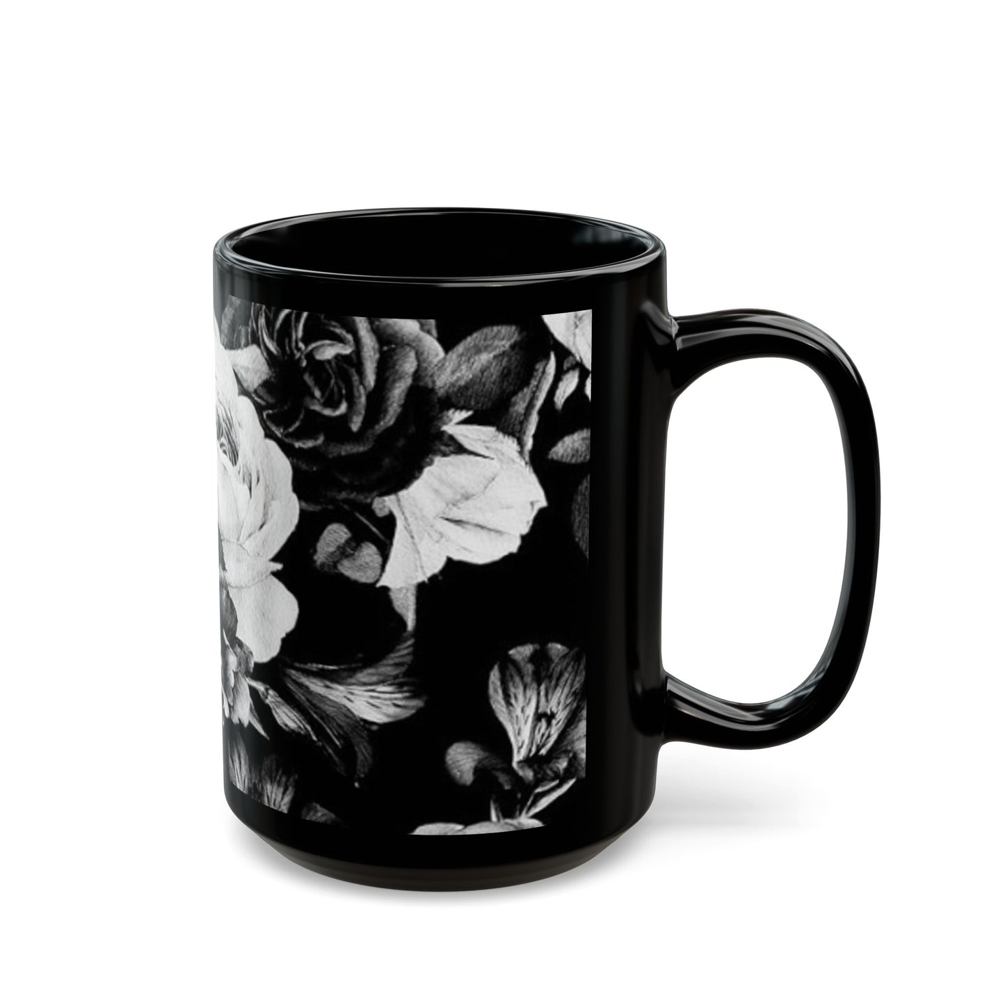 Black & White Floral Design Mug – Elegant Gift for Coffee Lovers