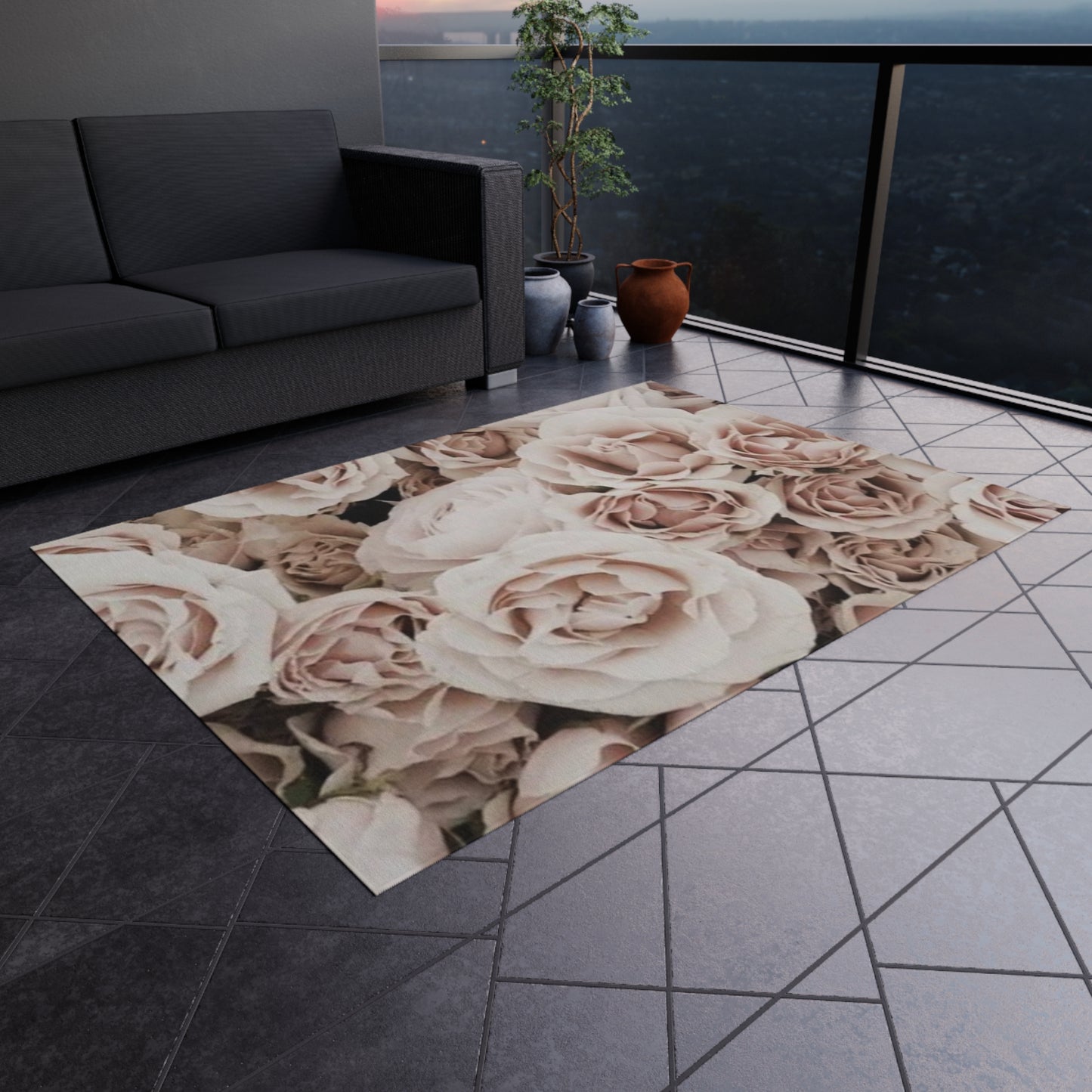 Light Pink Roses Outdoor Rug