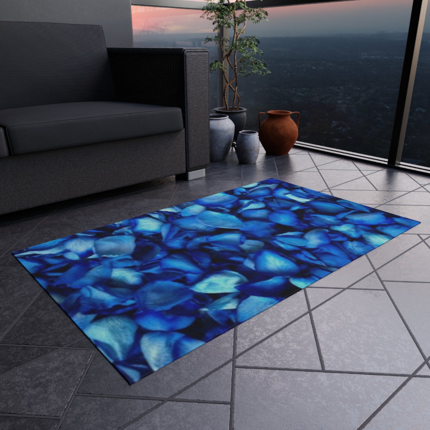 Blue Petals Outdoor Rug