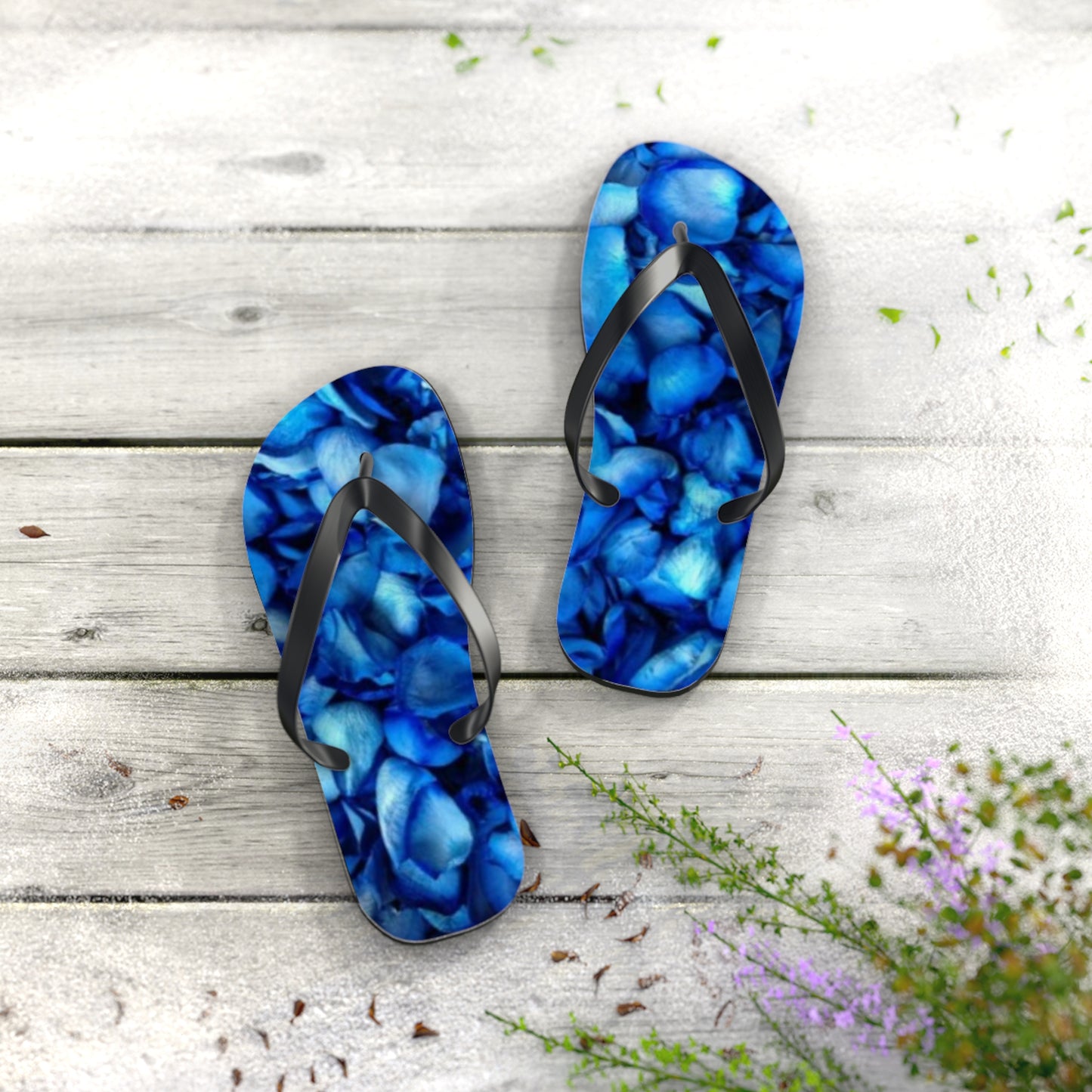 Blue Petals Flip Flops