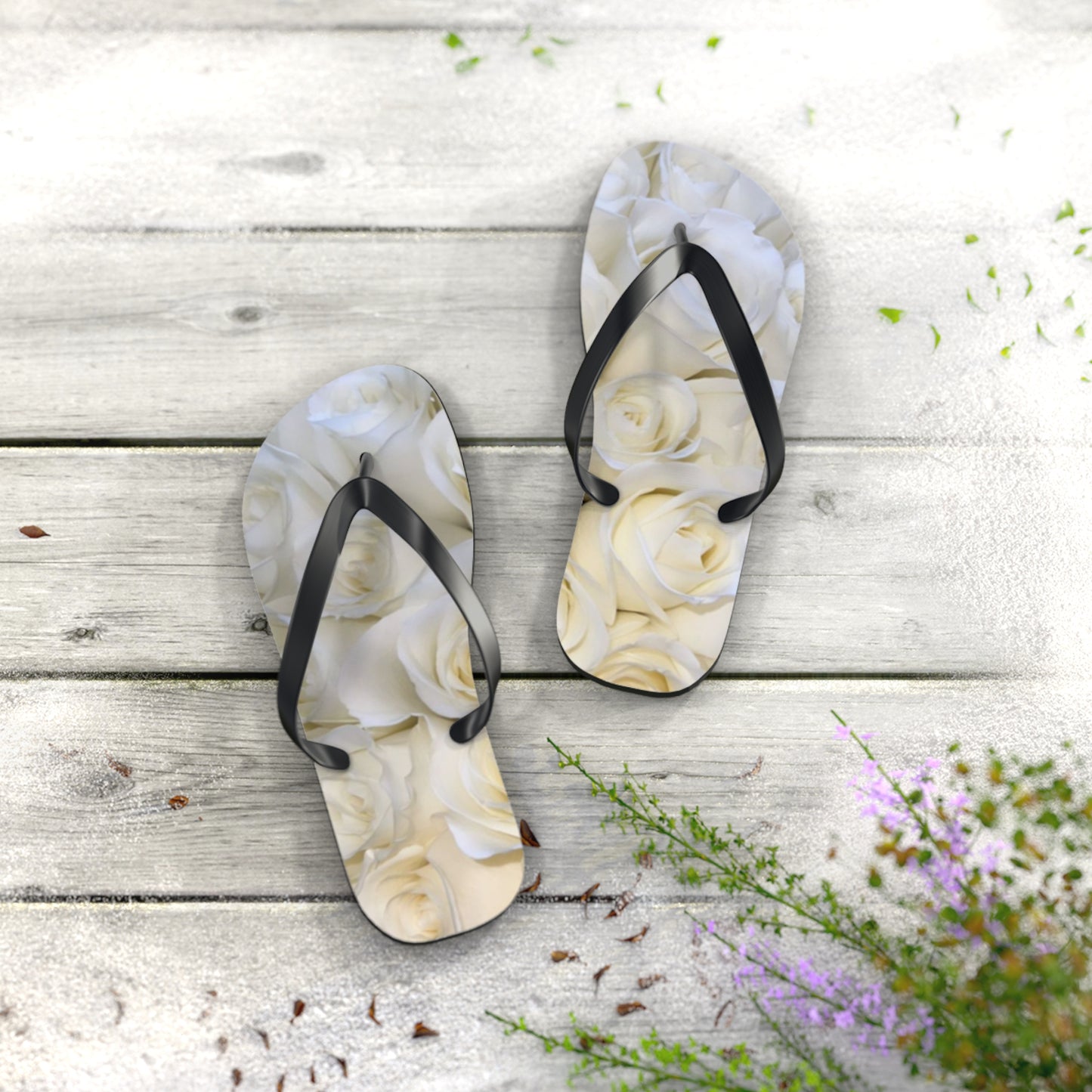 White Roses Flip Flops