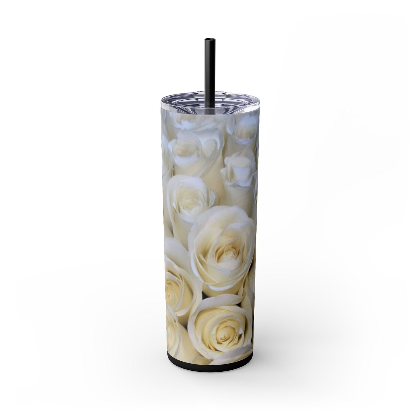 White Roses Skinny Tumbler with Straw, 20oz