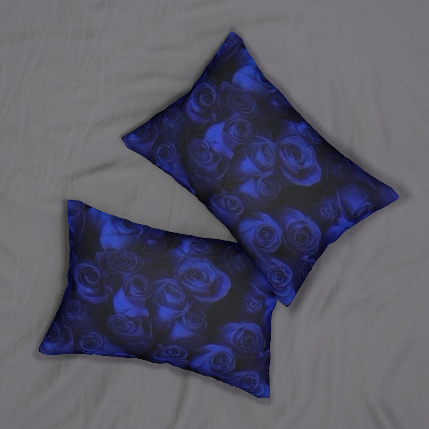 Dark Blue Roses Lumbar Pillow