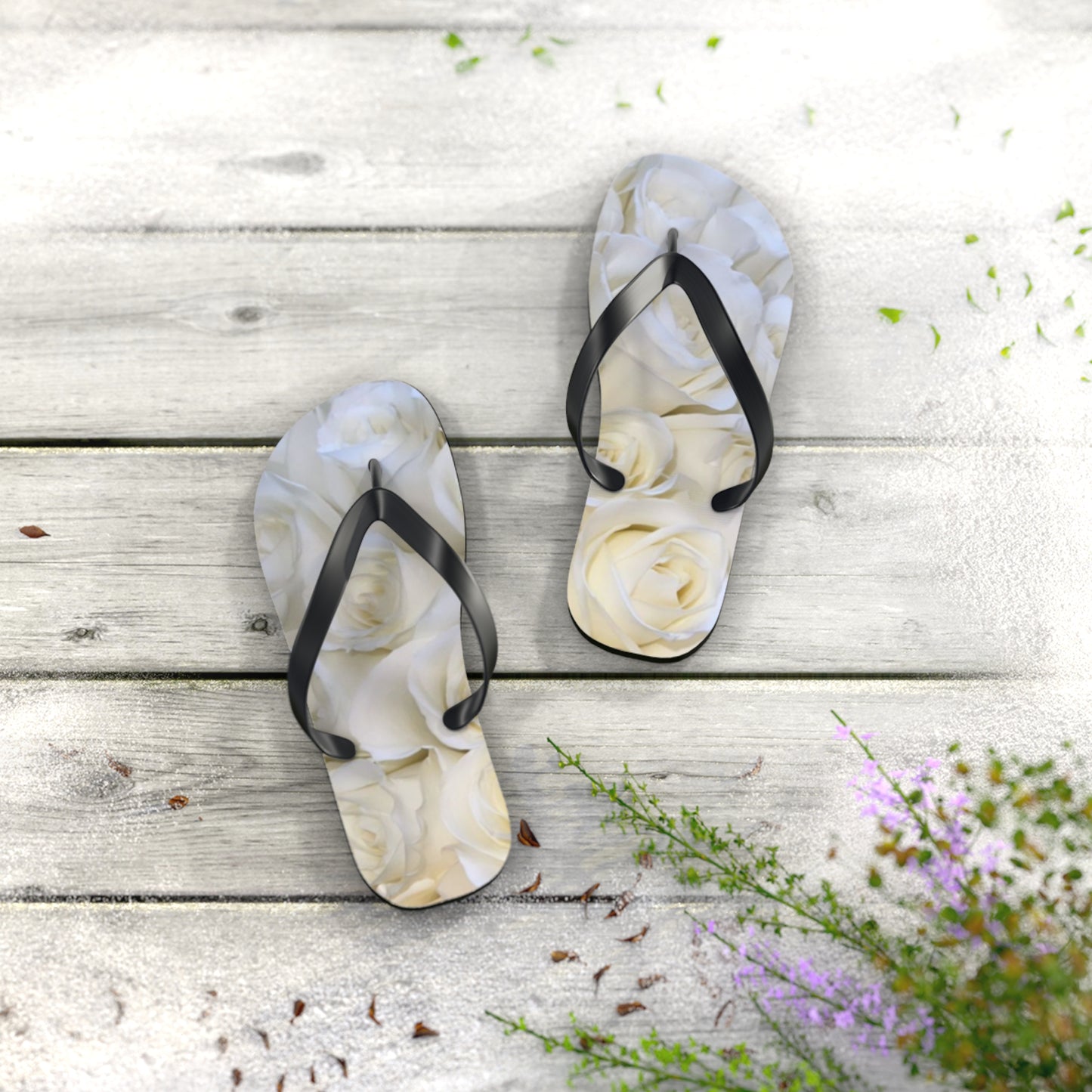 White Roses Flip Flops