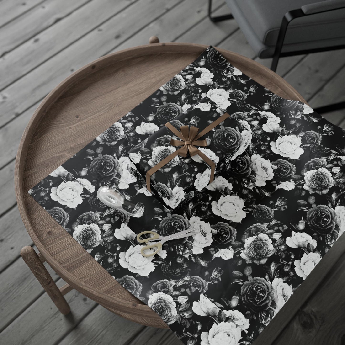 Wrapping Paper - Black and White Floral Design