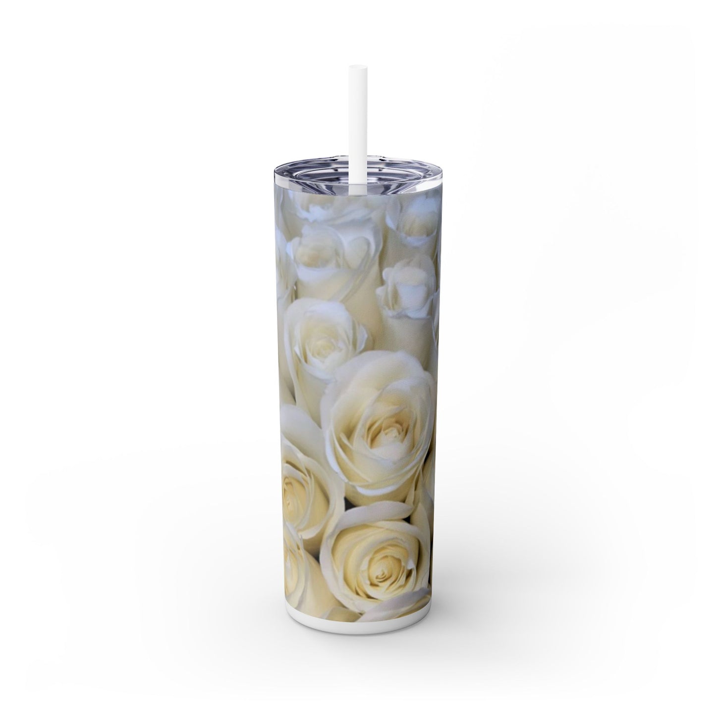 White Roses Skinny Tumbler with Straw, 20oz