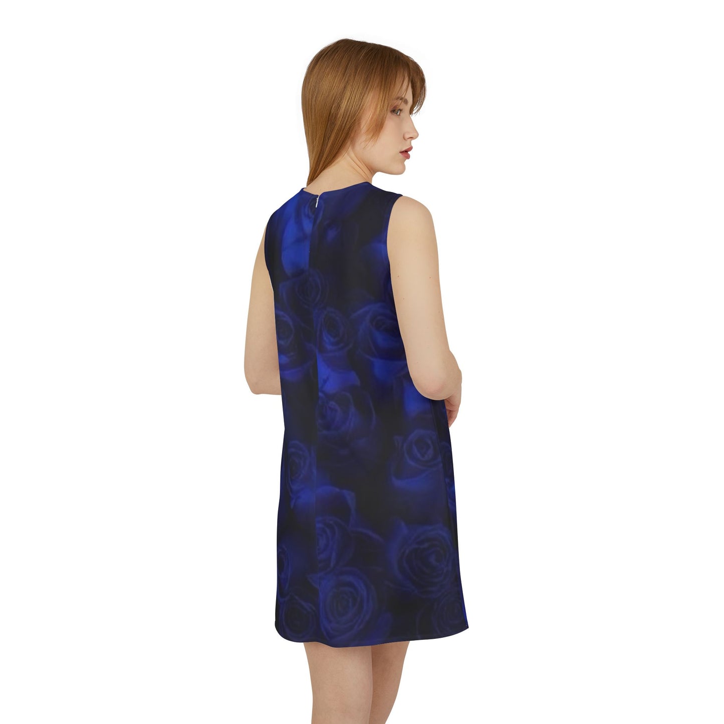 Dark Blue Roses Sleeveless Dress